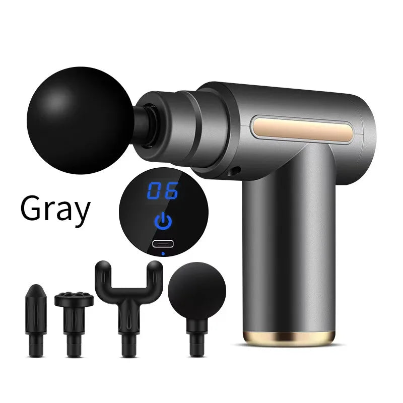 Mini Massage Gun Electric Percussion Muscle Relax Gun Portable Fitness Body Pain Relief Massager With 4Replacement Massage Heads