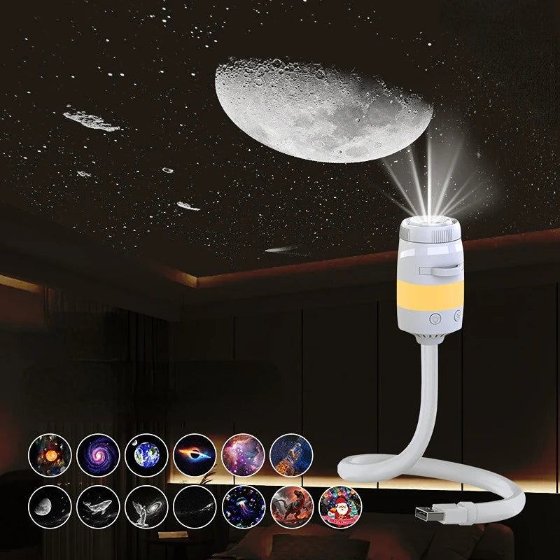 Galaxy Projector LED USB Night Light With 1-13pcs Scenes Adjustable Light Large Range Projection Ambient Lamp For Home Decor