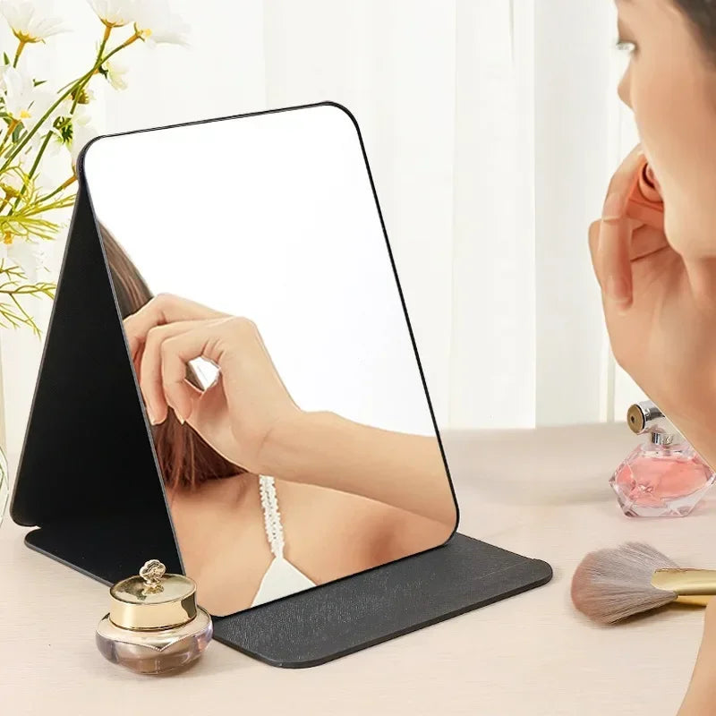 Standing Makeup Mirror Folding Makeup Mirror High-quality Portable Desktop Makeup Mirror Single-side Creative Women Solid Color