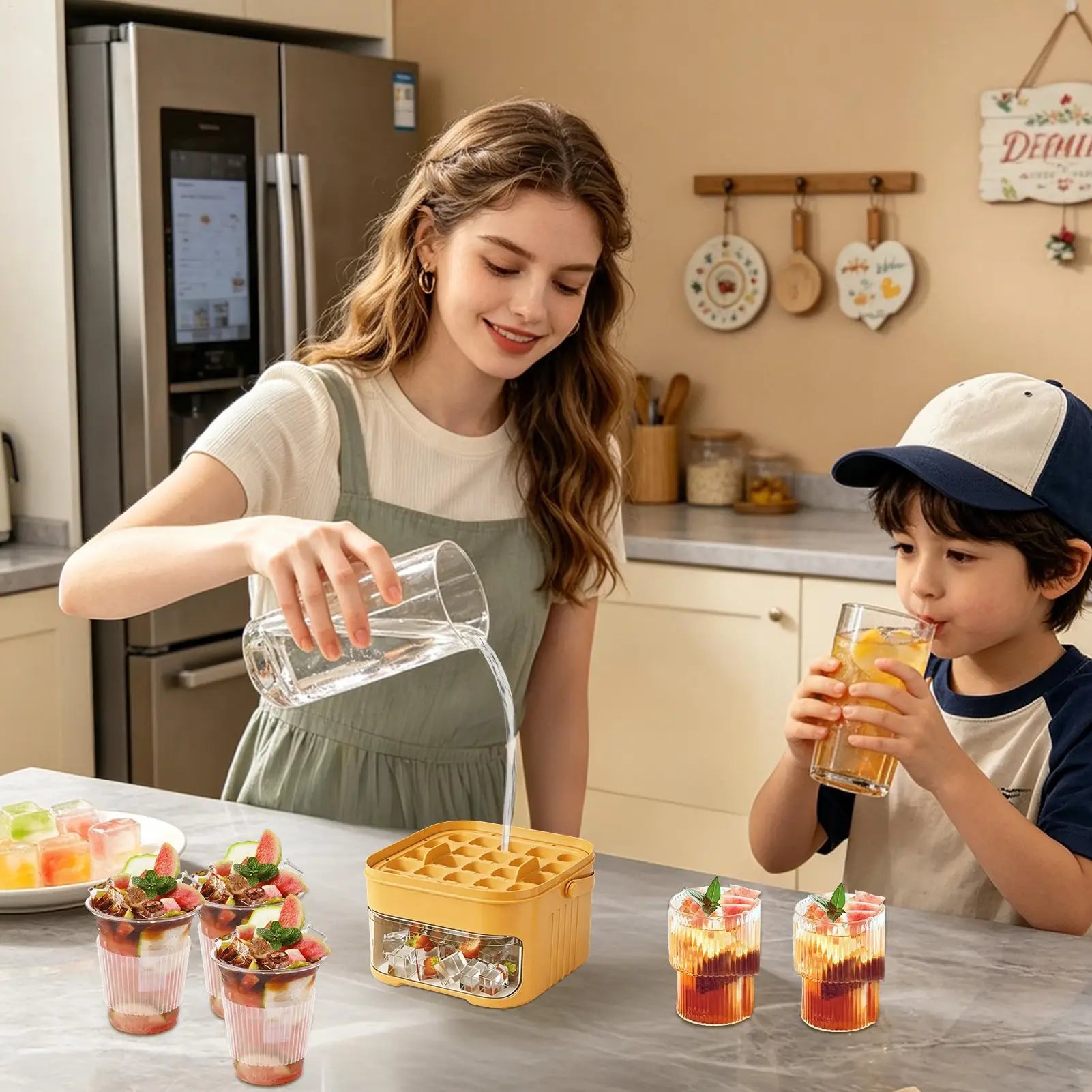 Ice Trays For Freezer With Lid & Bin, Ice Cube Tray Making 50 Pieces Ice Cubes, Easy Press To Release Ice for Home Kitchen