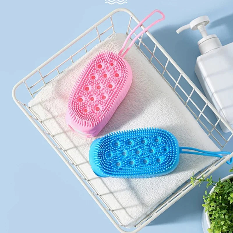Double Side Silicone Bubble Bath Body Brush with Soap Storage Sponge Massage Scalp Scrubber Skin Clean Exfoliating