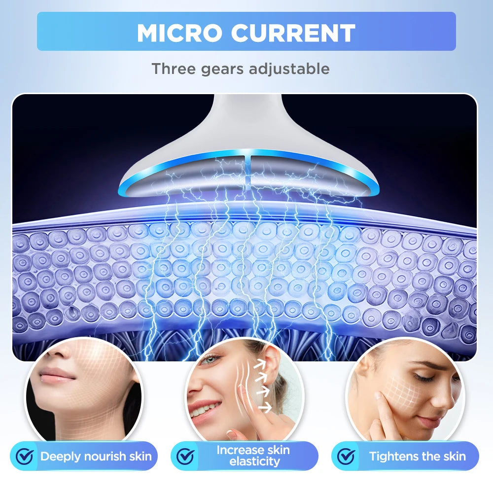 7 Colors LED Lights Face Neck Beauty Device Vibration Massage Improve Neck Lines Home Use Face Lifting Machine 7 Modes 3 Levels