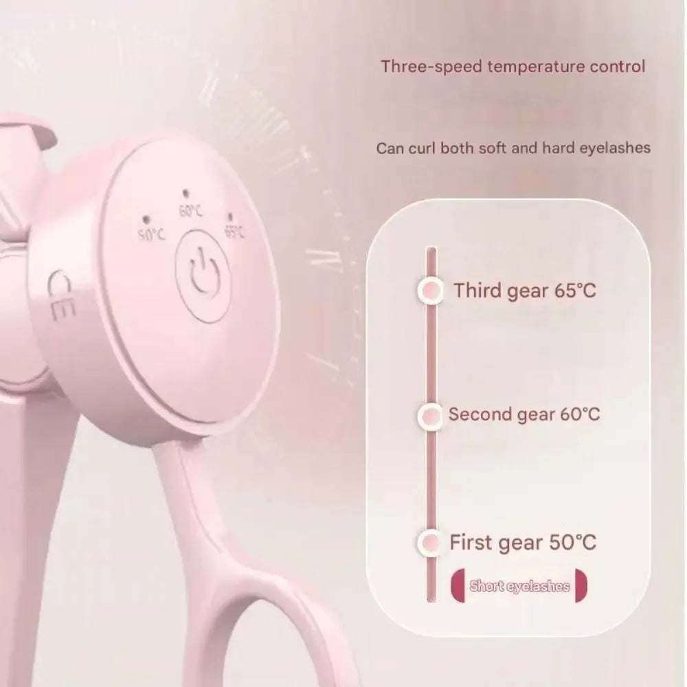 Frameless heated eyelash curler with intelligent temperature control and rechargeable design for long-lasting eyelash curling.