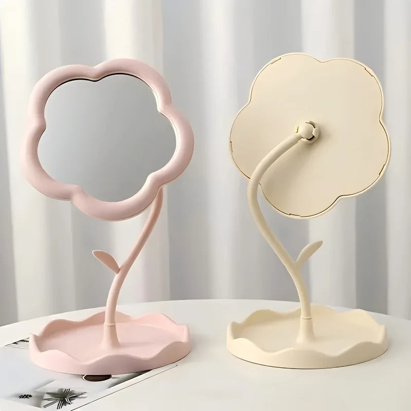 Cute 1pc Flower Shaped Makeup Mirror | Desk Vanity Mirror with Storage, Cute Sunflower Makeup Mirror HD Makeup Mirror
