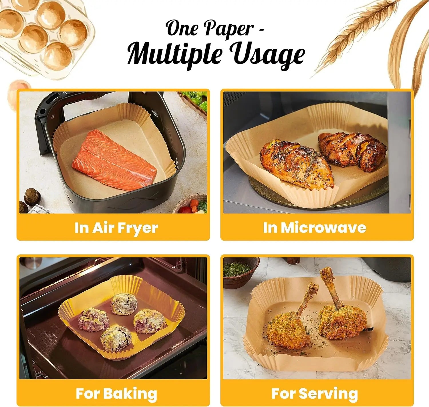 AirFryer Accessories Set for XL&XXL Air Fryers for Phils,Cosori 5.5L,Ninja,Cecotec,Tefal,Princess BPA-Free Air Fryer Paper