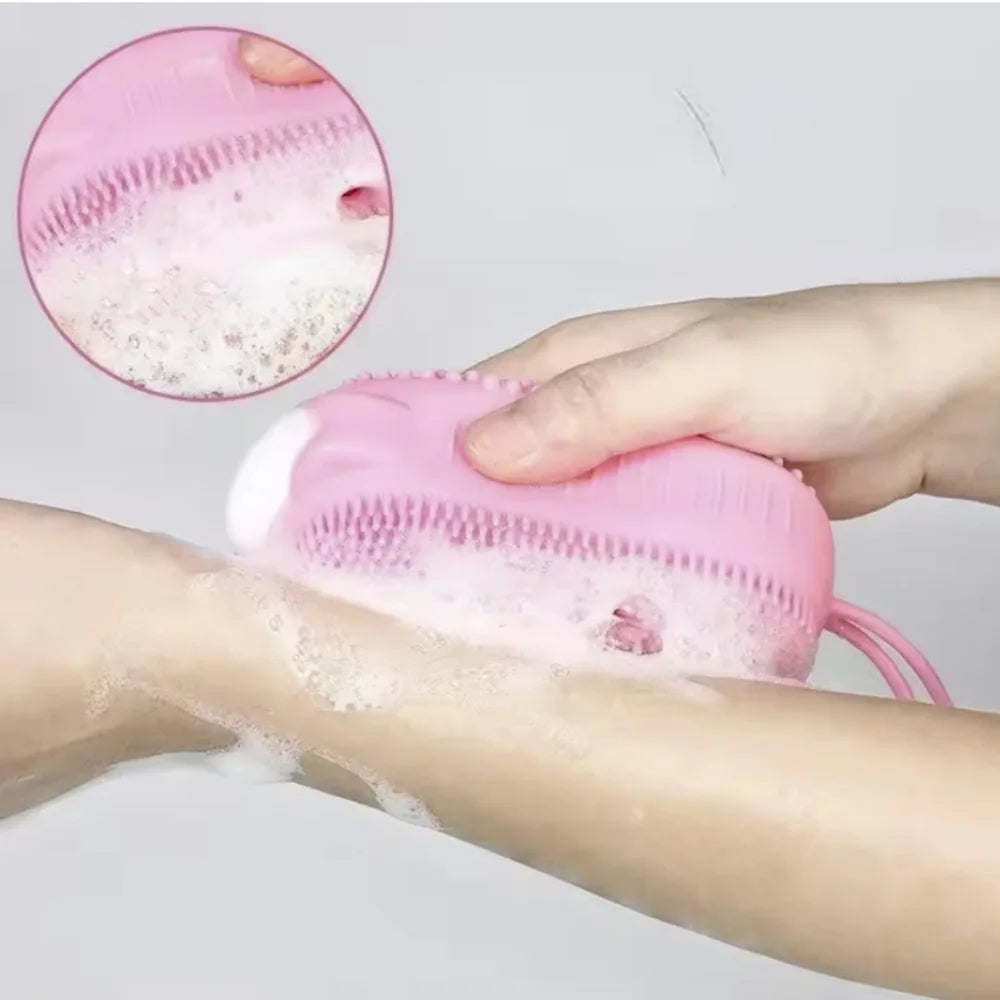Double Side Silicone Bubble Bath Body Brush with Soap Storage Sponge Massage Scalp Scrubber Skin Clean Exfoliating