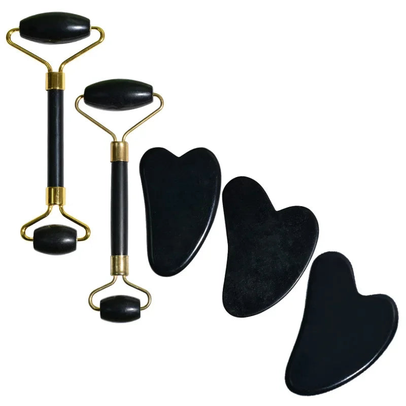 Natural Obsidian Black Face Jade Roller Facial Massage Tool for Skin Care Black Face Massage Roller Facial Massager