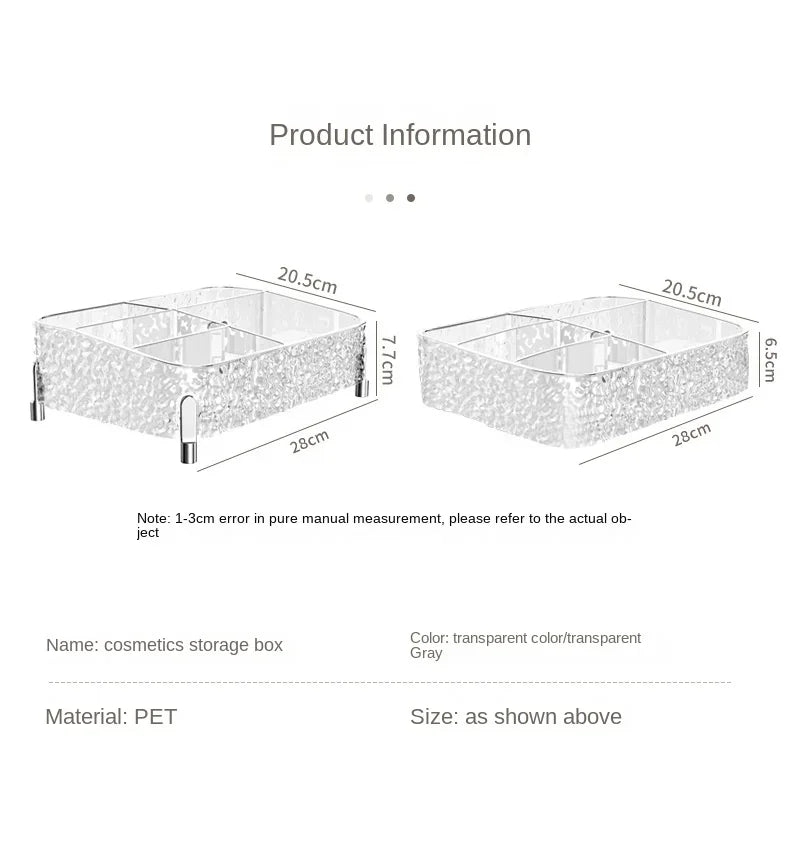 Glacier-print Desktop Makeup Organizer with Legs Clear Lipstick Split Vanity Storage PET Organizer Makeup Organizer Box