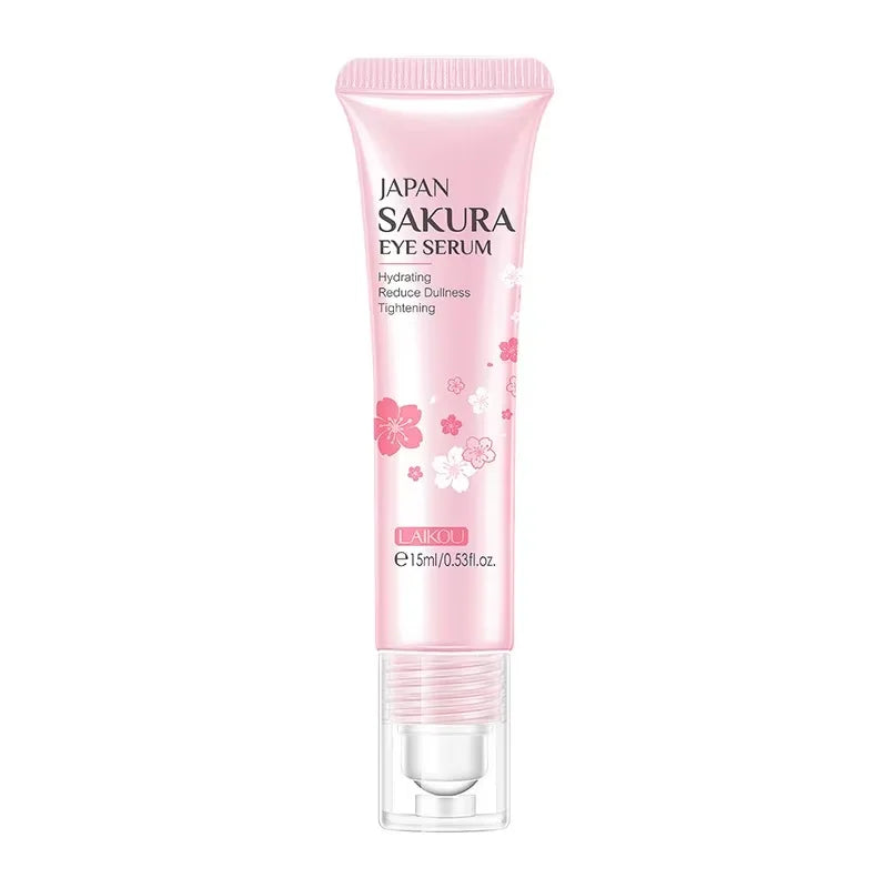  LAIKOU Sakura Eye Serum Roller Massage Anti-Aging,Hydrating & Brightening Eye Dark Circle & Puffiness Reduction Eye Cream 15ml