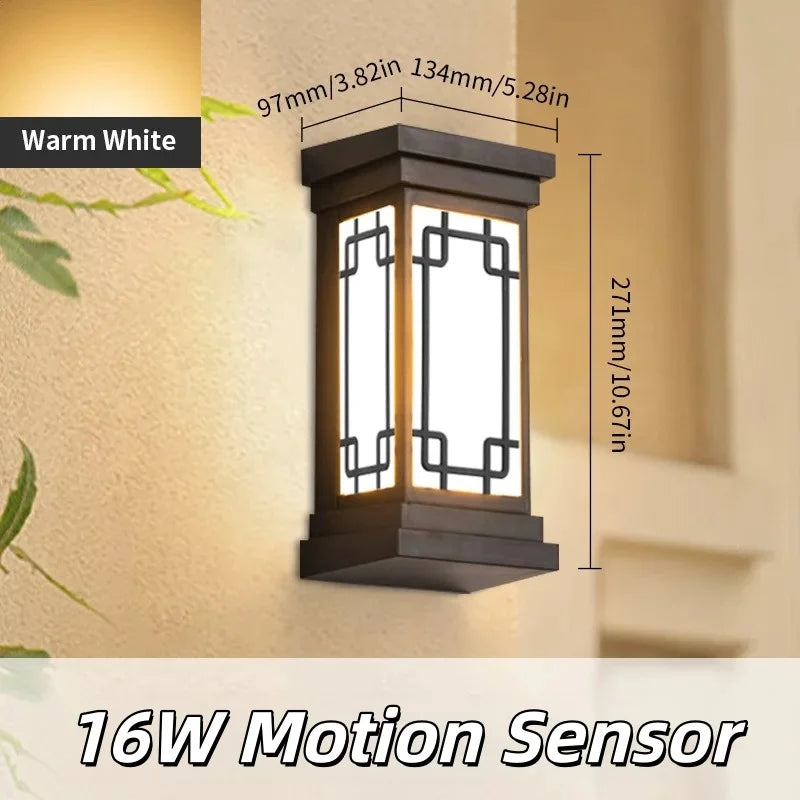 Motion Sensor LED Wall Light 16W Indoor&Outdoor Waterproof IP66 Porch Wall Lamp Home Sconce Decoration Lighting