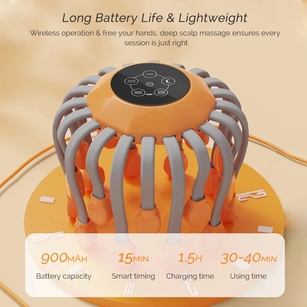 24 Heads Octopus Claw Head Massager Electric Scalp Massager 24 Point Vibration Massage Scratcher Bluetooth Music Relaxation