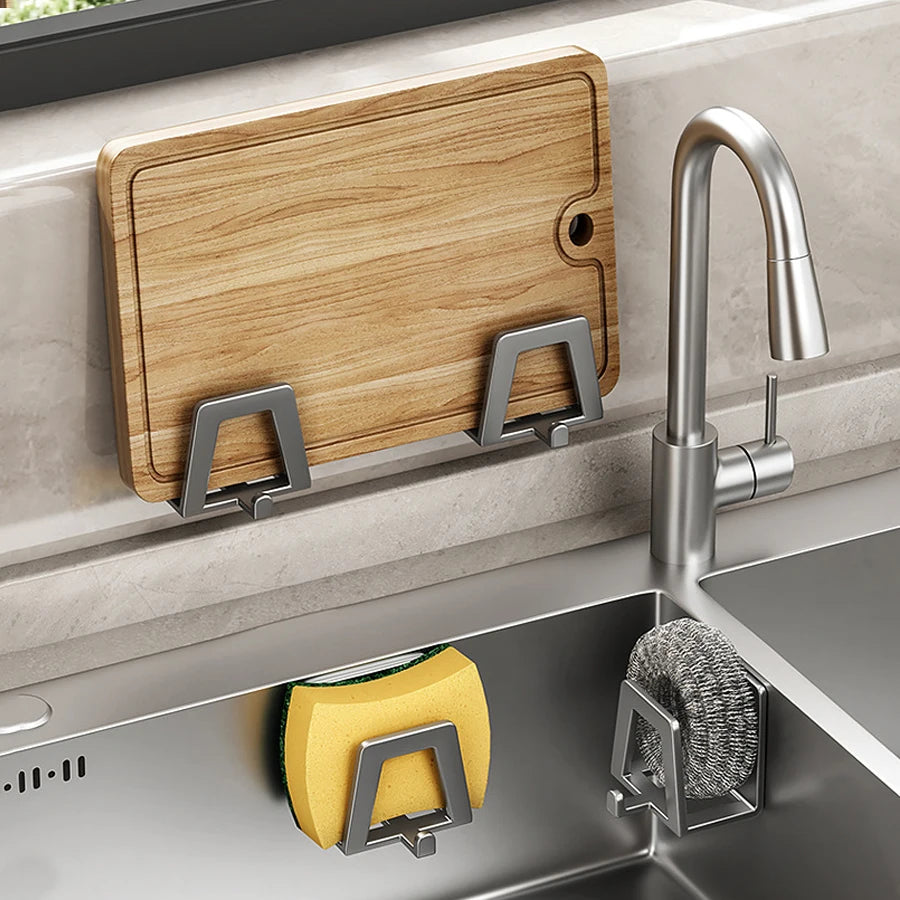 Sink Sponge Rack Drain Storage Holder Self Adhesive Stainless Steel Organizer Sink Sponge Stand Kitchen Countertop Storage Shelf