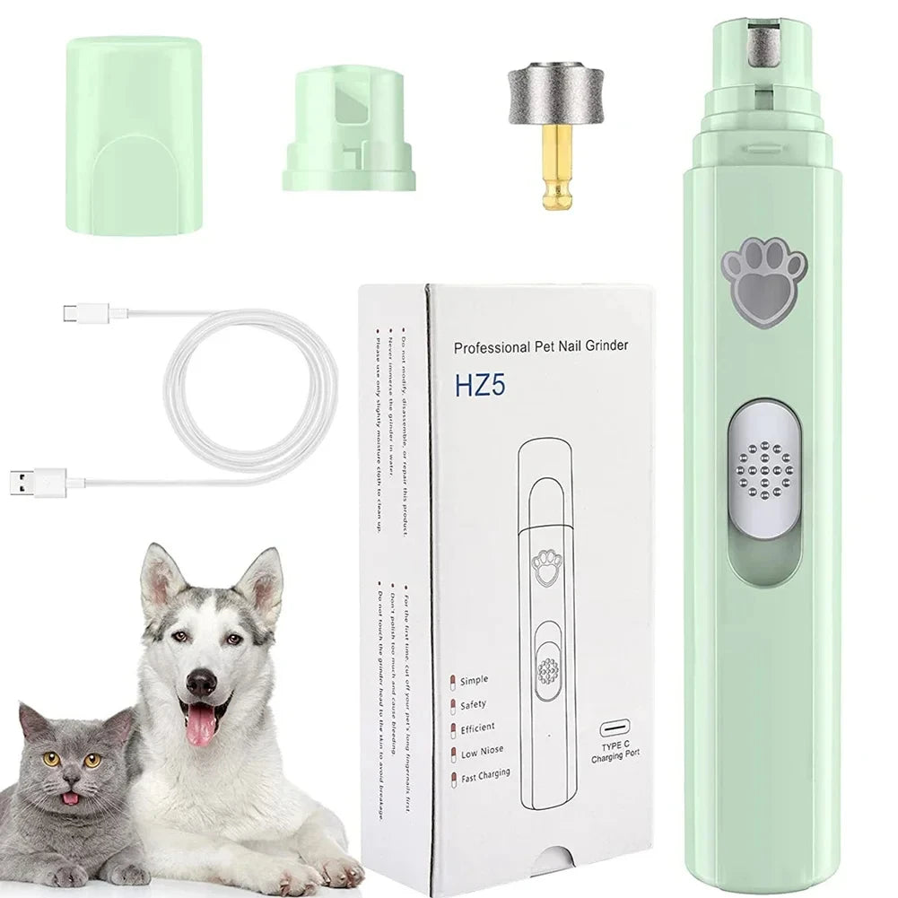 USB Rechargeable Electric Dog Nail Grinder Painless Pet Nail Clipper with Polisher Wheel for Small to Large Pets