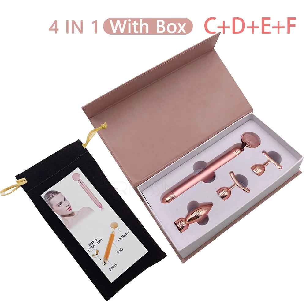 New Electric Vibrating Jade Roller Massager For Slimming Face Lifting Rose Quartz 3D Roller Stone Facial Skin Care Beauty Tool