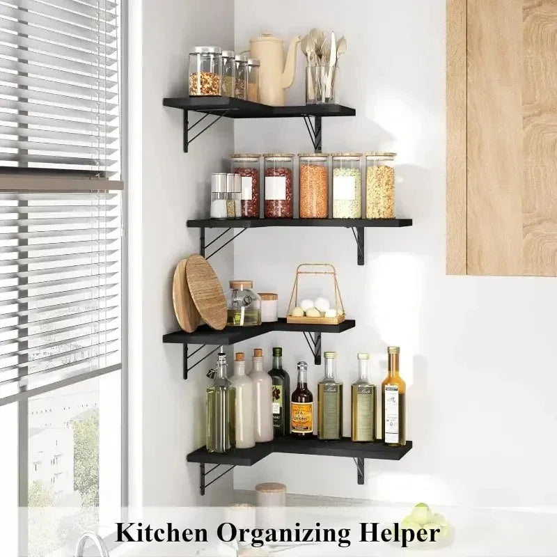Modern Wood Floating Shelves Wall Mounted Space Saving Corner Design For Home Decoration Top Quality Delicate Style