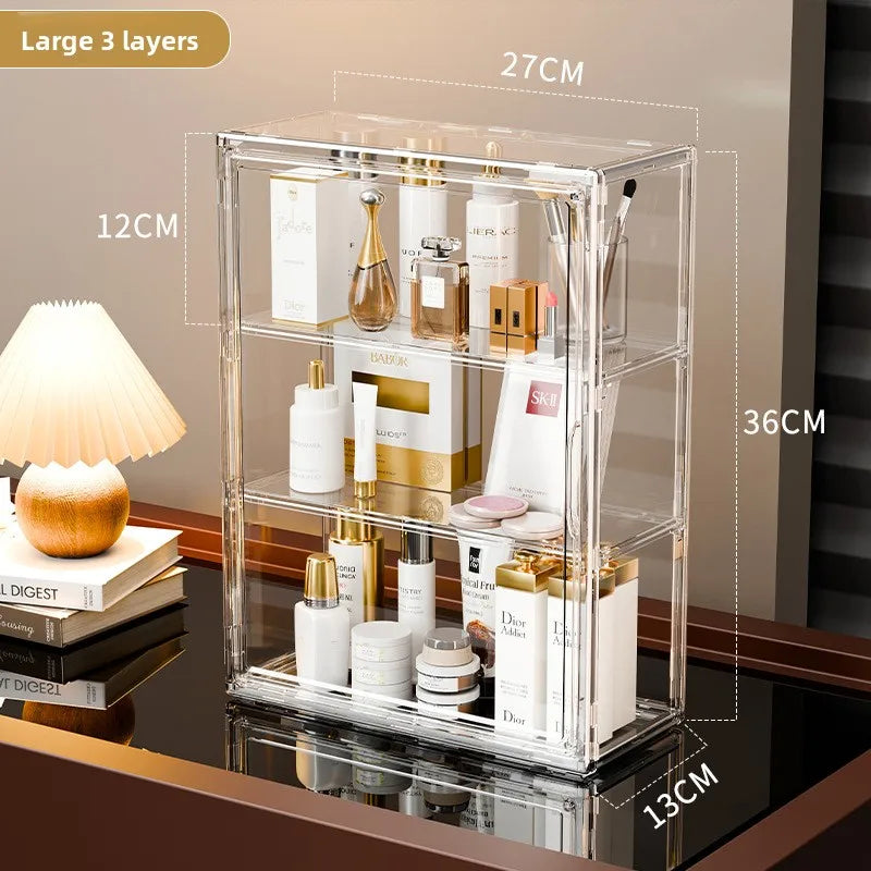 Clear Acrylic Makeup Storage Box Large Capacity Dustproof Cosmetic Organizer for Bedroom
