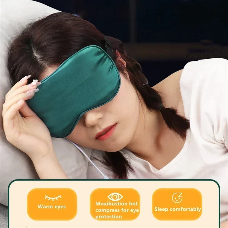 USB Heated Eye Mask Silk Sleeping Mask for Eyes Heating Eye Cover Travel Eyeshade Blindfold Warming Eye Masks