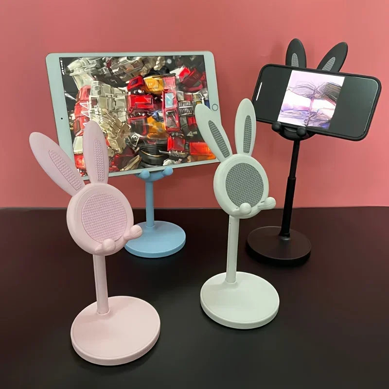 Cute Rabbit Desktop Phone Holder Can Lift and Adjust Height Cellphone Stand Lazy Bracket For iPhone IPad Samsung Xiaomi Tablet