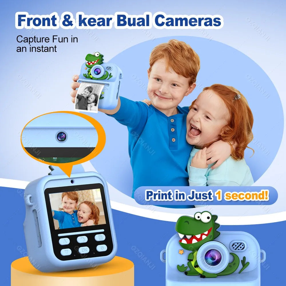 Mini 58mm Thermal Printer Kis Digital Camera HD1080P Instant Print Photos Video Recording Machine 32G SDCard for Children Gifts