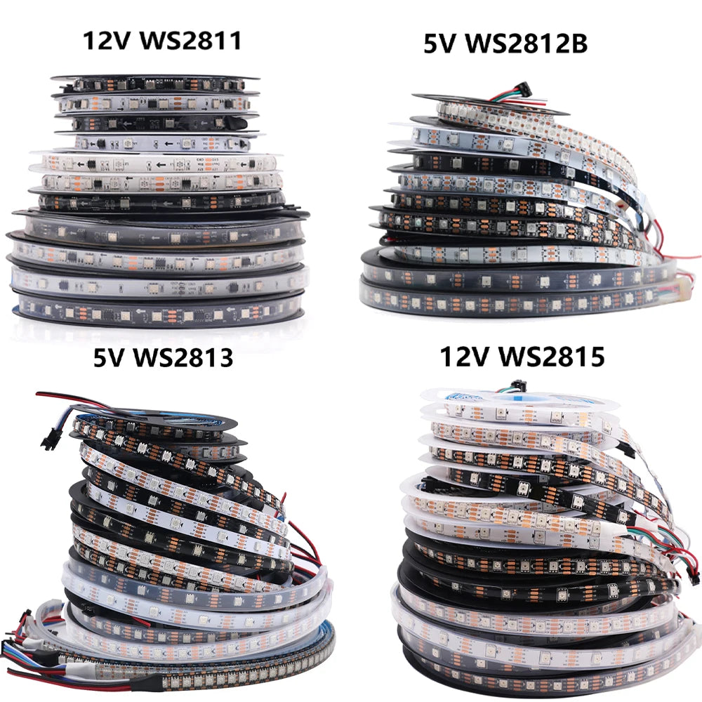 WS2812B WS2811 WS2813 WS2815 5050 RGB Smart LED Strip 5V 12V WS2812 Light Individually Addressable IC 30/60/144Pixels/Leds/m DC