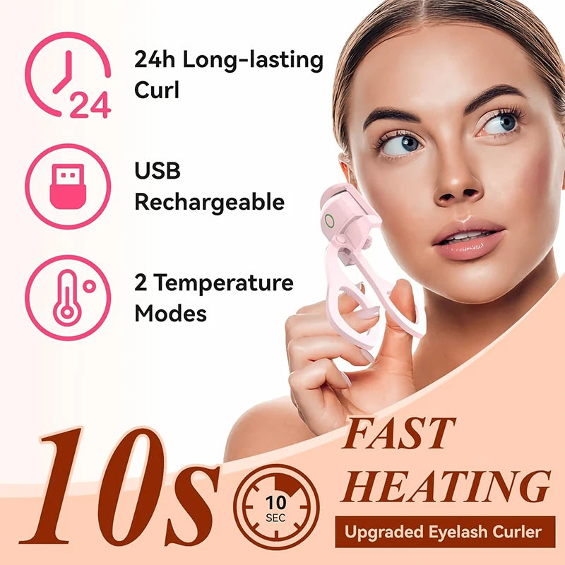 USB Rechargeable Heated Eyelash Curler with LCD Display Portable Makeup Tool Beauty and Health