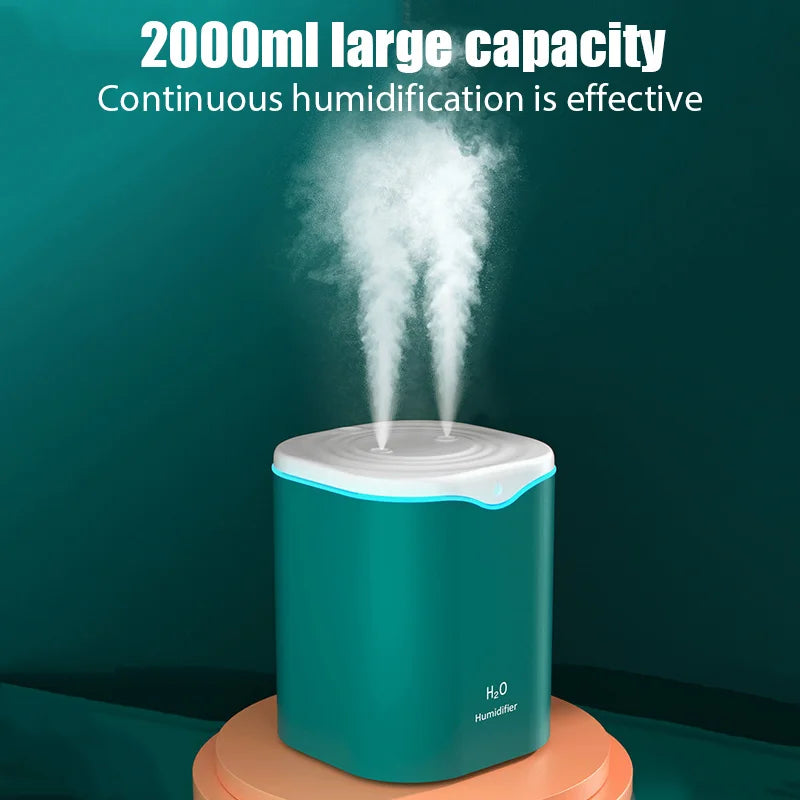 Air Humidifier 2L Large Capacity Double Spray Port Home Office Essential Oil Humidifiers USB Aroma Diffuser Mist Maker Purifier