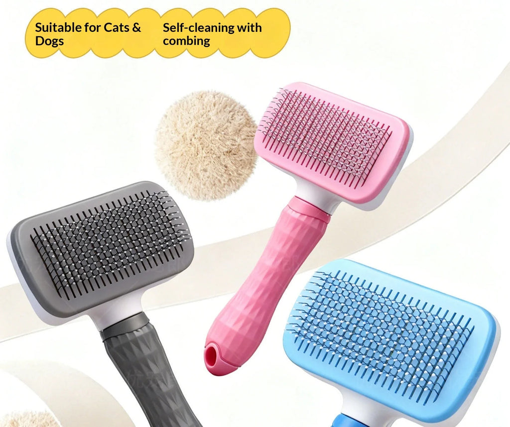 Self Cleaning Pet Slicker Brush for Cats Dogs, Hair Removal Grooming Comb, Deshedder for Long Short Hair, Square Shape