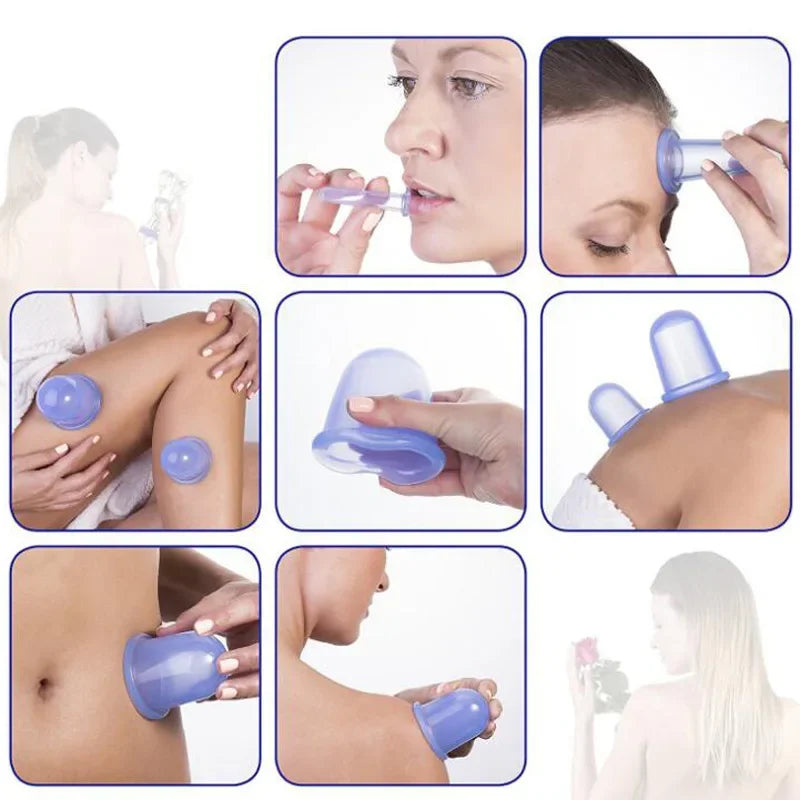 Silicone Vacuum Cupping Massage Jars Anti Cellulite Massage Facial Suction Cups Face Neck Lift Skin Scraping Guasha Anti Wrinkle