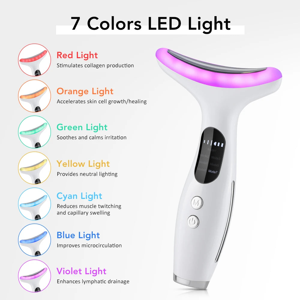 7 Colors LED Lights Face Neck Beauty Device Vibration Massage Improve Neck Lines Home Use Face Lifting Machine 7 Modes 3 Levels