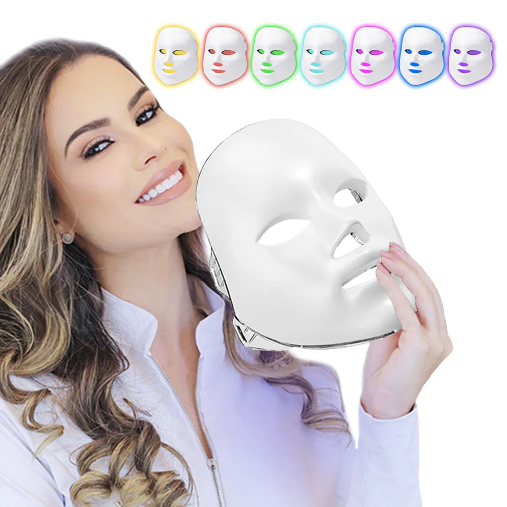 LED Face Mask Light Therapy 7 Colors Light Therapy Mask Skin Rejuvenation Tightening for Skin Care Anti Acne Wrinkles Whitening