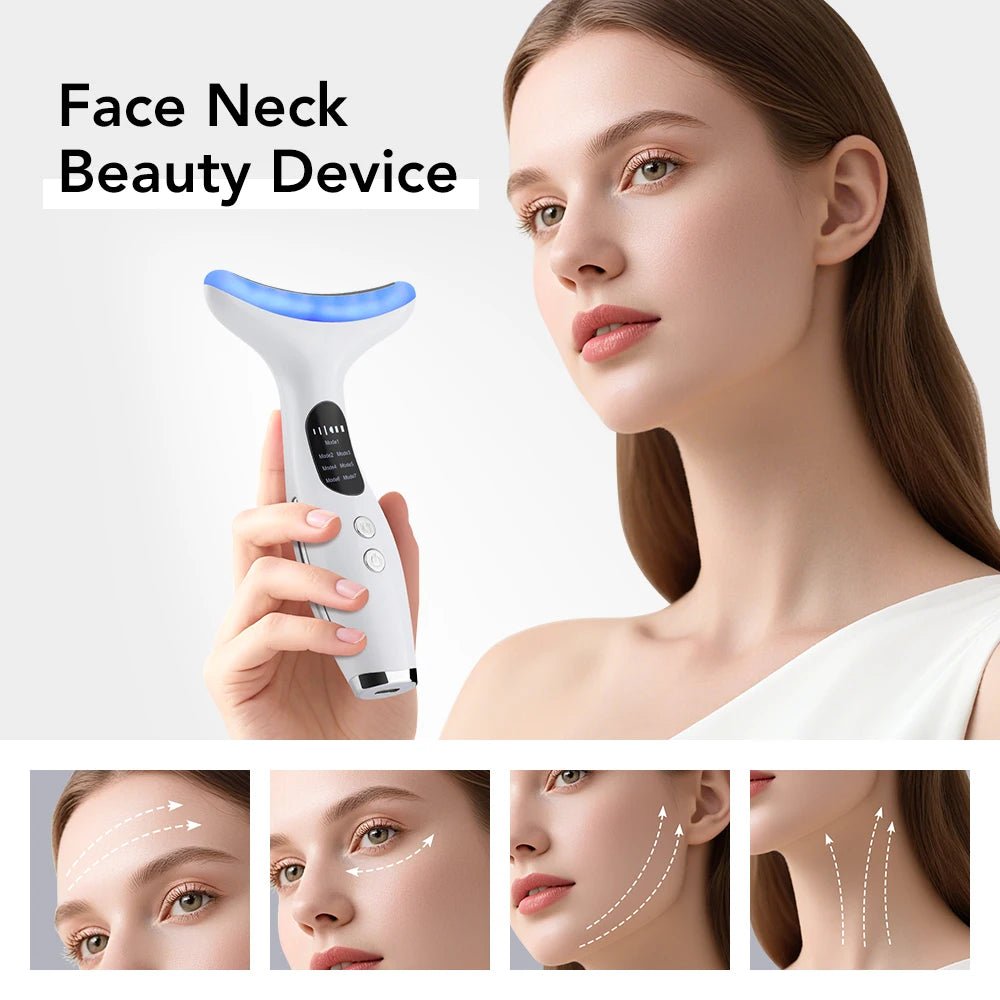 7 Colors LED Lights Face Neck Beauty Device Vibration Massage Improve Neck Lines Home Use Face Lifting Machine 7 Modes 3 Levels