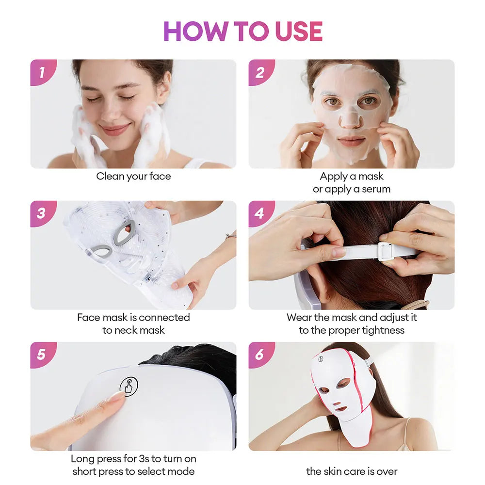 Newly Upgraded LED Face Mask with Neck Wireless 7 Colors Photon LED Facial Mask Repair Skin Rejuvenation Firming Beauty Tool