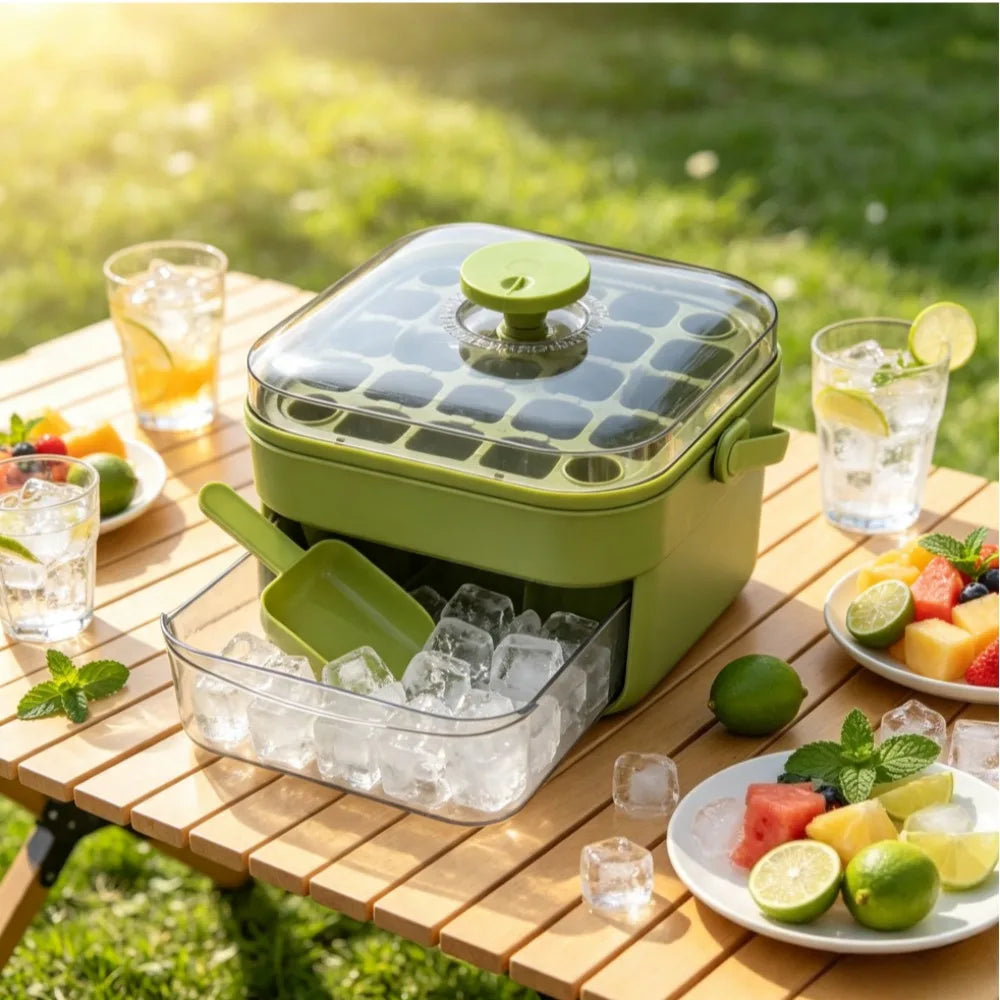 Ice Cube Tray with Lid & Bin Ice Maker for Freezer Ice Trays Ice Container for Whiskey, Cocktail, Coffee Drinks, Beer