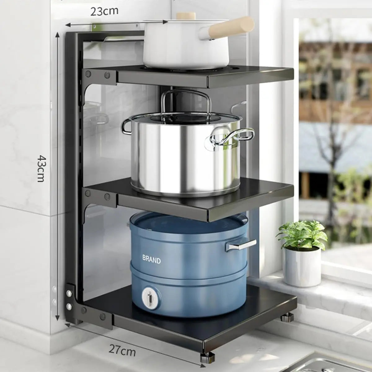 Pots and Pans Organizer for Cabinet Adjustable Rack Under Sink or Floating Shelf Heavy Duty Kitchen Storage Organizers Pot Lid
