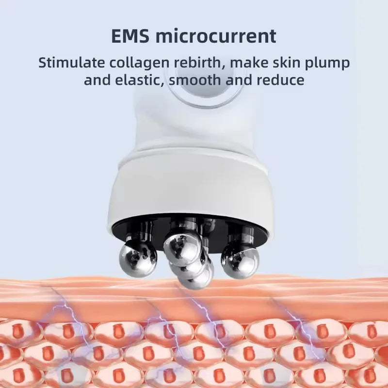 Micro Current Beauty Device Facial Roller Massager EMS LED Phototherapy Rotary Massage Heating For Pores Reduction Fine Lines