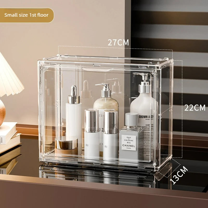 Clear Acrylic Makeup Storage Box Large Capacity Dustproof Cosmetic Organizer for Bedroom