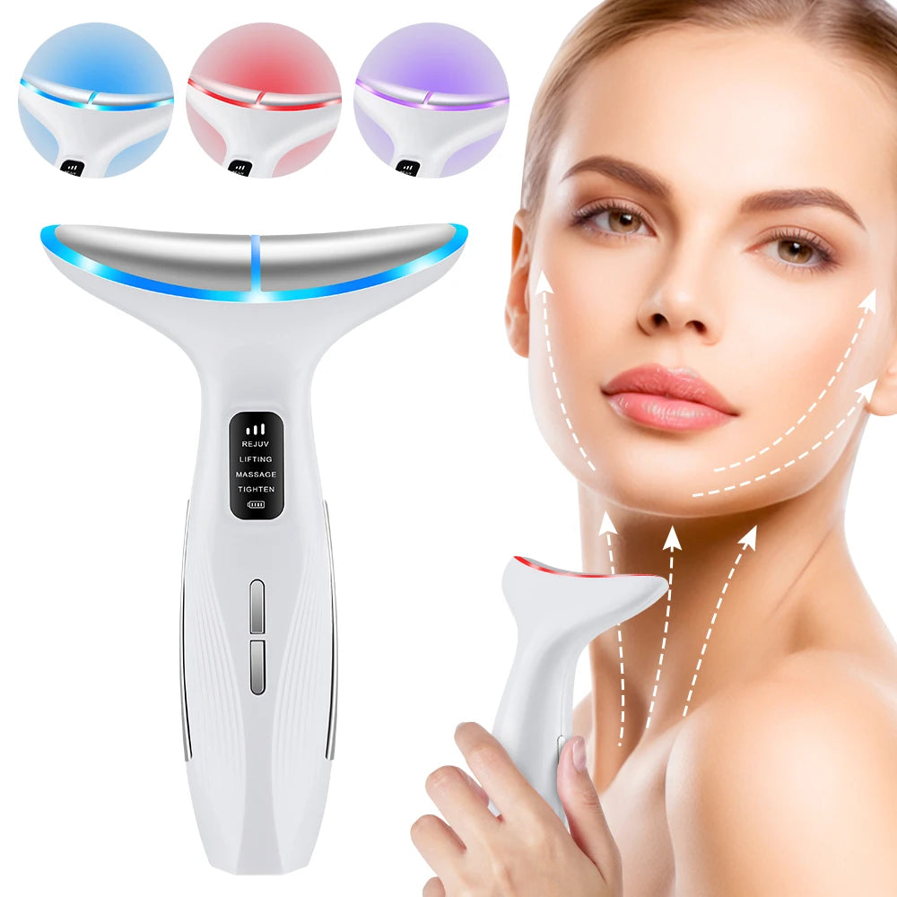7 Colors LED Lights Face Neck Beauty Device Vibration Massage Improve Neck Lines Home Use Face Lifting Machine 7 Modes 3 Levels