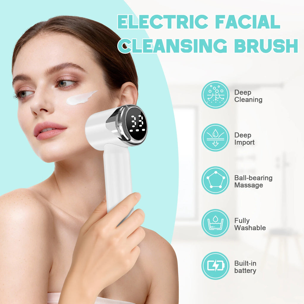Electric Sonic Facial Cleansing Brush Waterproof Face Scrubber Deep Clean Exfoliating Skin Care Device