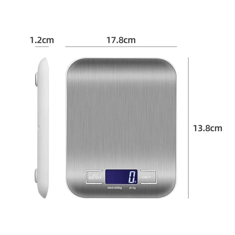 Digital Kitchen Scale with Stainless Steel Platform - 5/10kg LCD Display Food Scale for Cooking and Baking