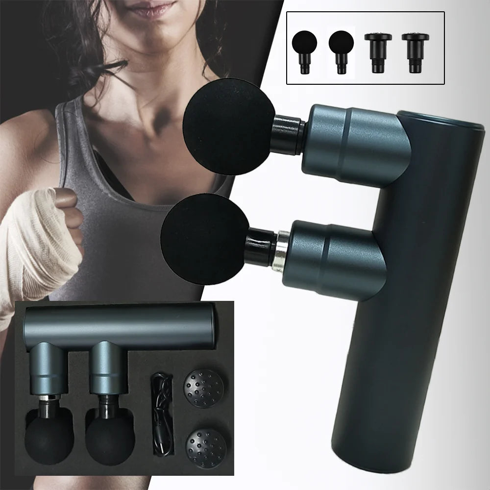 Muscle Electric Massage Gun USB Charging High Frequency Double Head Body Relax Portable Massage Gun with Bag for Sports Gift
