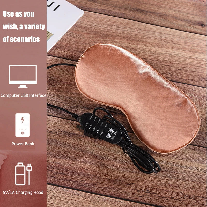 USB Heated Eye Mask Silk Sleeping Mask for Eyes Heating Eye Cover Travel Eyeshade Blindfold Warming Eye Masks