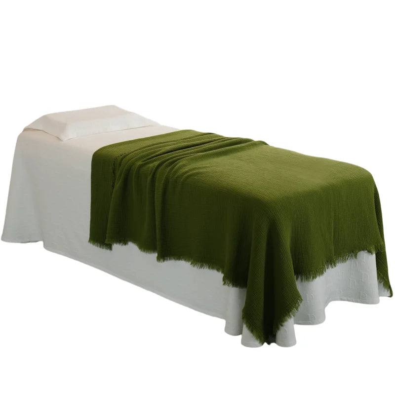 Blanket 200x150cm Bed - Breathable and Soft, Waffle Weave Blanket for Summer Spring, Olive Green,