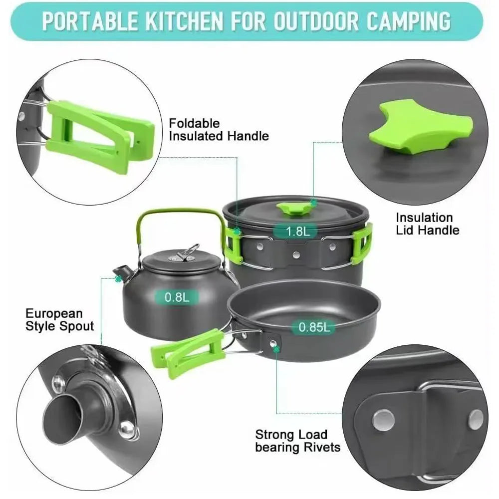 Camping Cookware Mess Kit for Backpacking Gear Camping Pots and Pans Set Camp Kitchen Equipment Accessories Pot