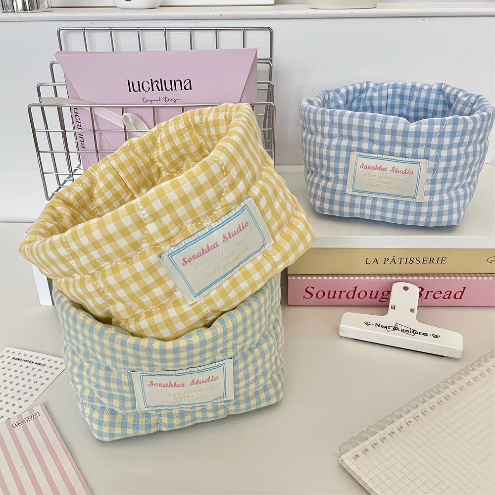 Grid Heart-Shaped Pattern Storage Baskets, Foldable Open Bucket-Shaped Storage Baskets, Multi-Scenario Storage Baskets