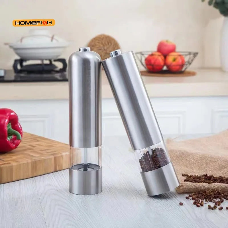 Electric Salt Pepper Grinder Set One Handed Operation Stainless Steel Spice Mill With Light Automatic Pepper Grinde for Kitchen