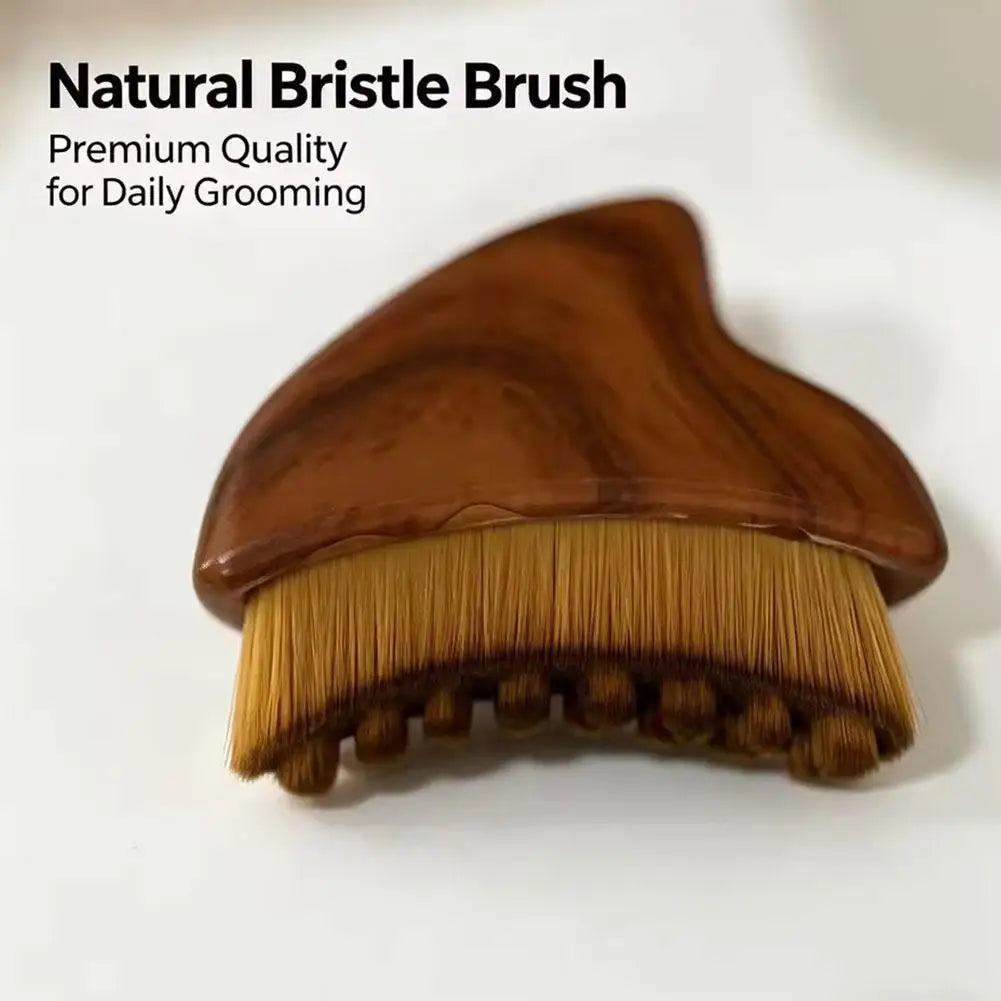 Gua Sha Massage Brush Dual Function with Soft Bristles for Facial Cleansing and Sculpting Wood Grain Handle Compact Travel Size