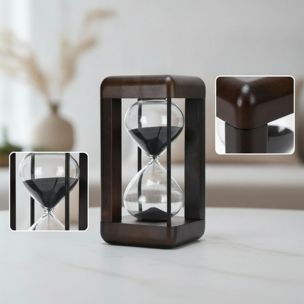 Hourglass with Wooden Frame Decorative Hourglass Timer Sand Glass Classy Large for Desk, Office