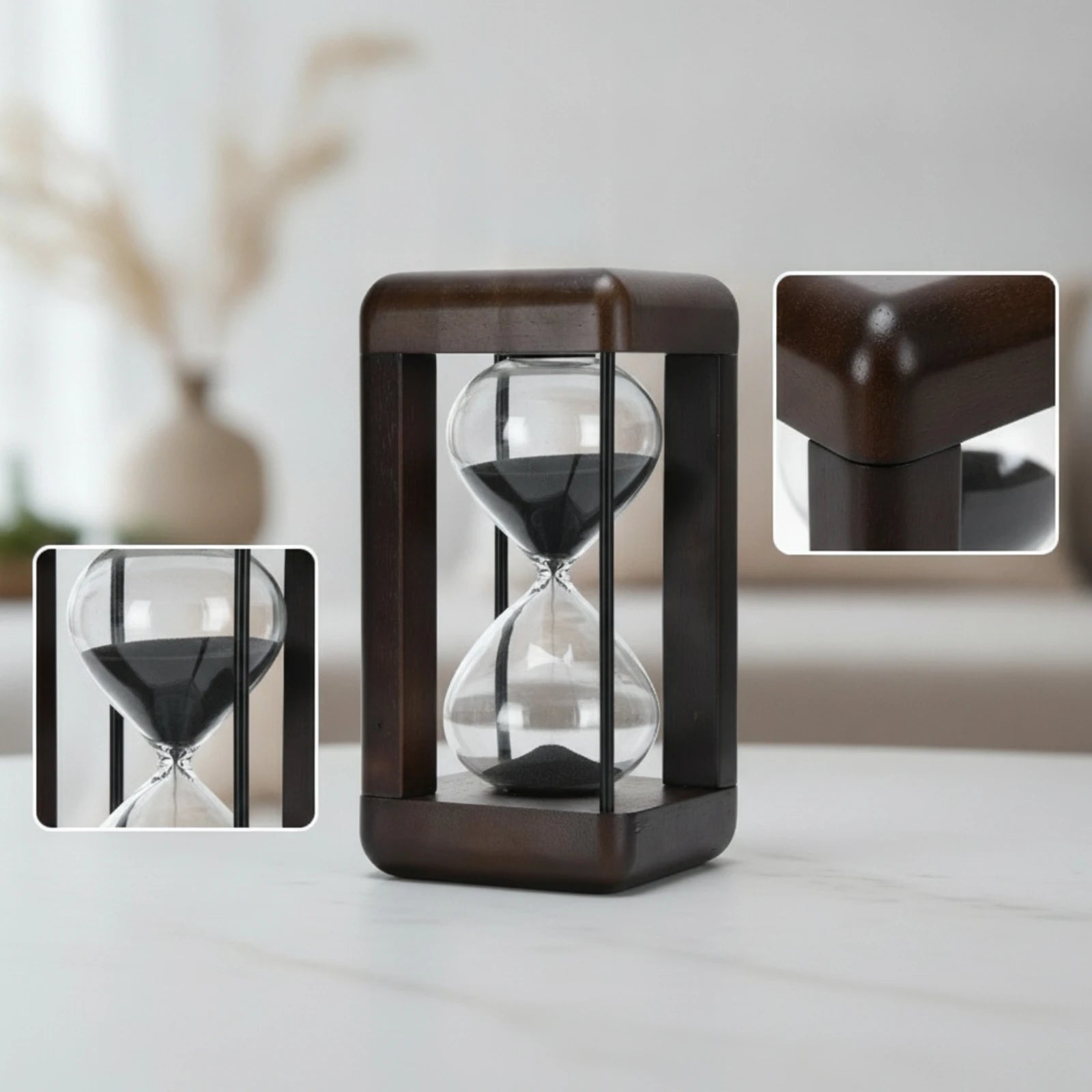 Hourglass with Wooden Frame Decorative Hourglass Timer Sand Glass Classy Large for Desk, Office