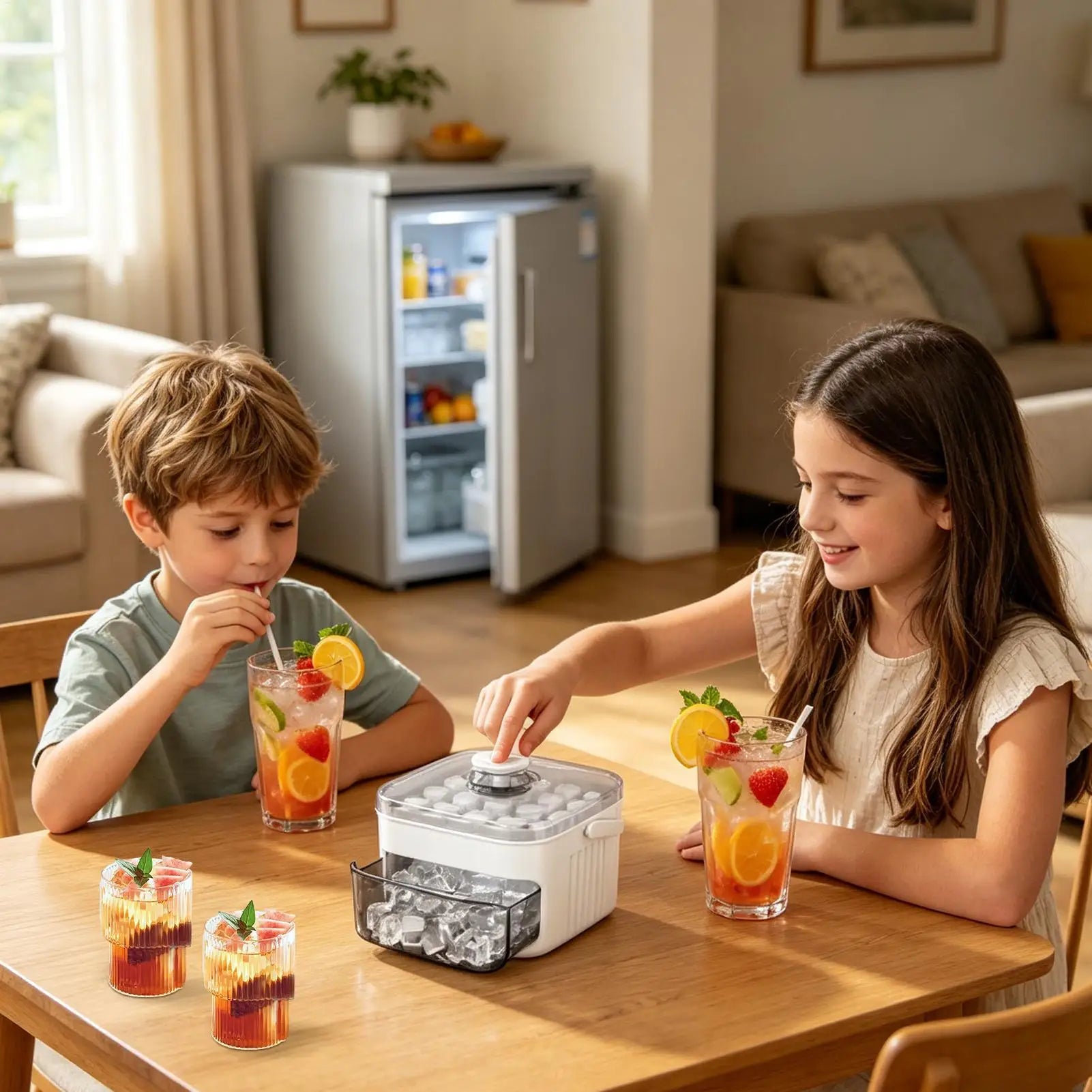 Ice Trays For Freezer With Lid & Bin, Ice Cube Tray Making 50 Pieces Ice Cubes, Easy Press To Release Ice for Home Kitchen