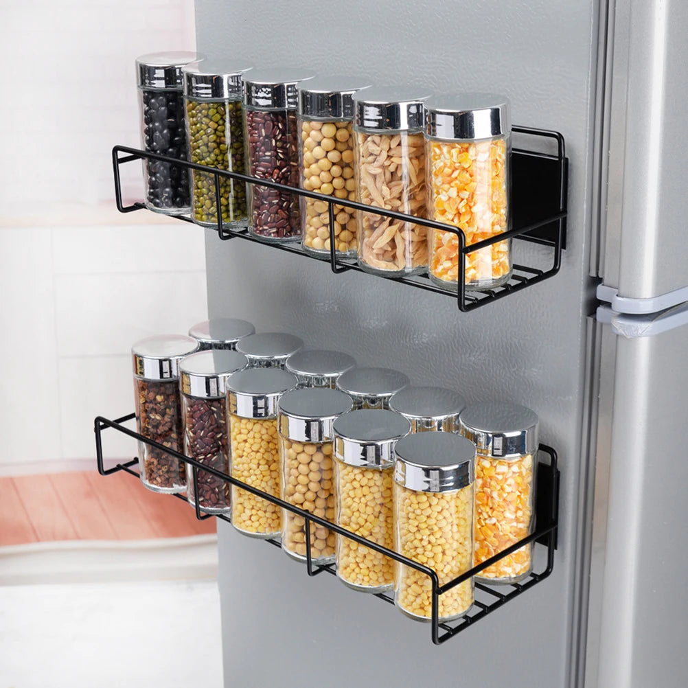 Magnetic Spice Rack For Refrigerator Magnetic Shelf 2PCS Spice Racks Organizer For Cabinet Hanging Spice Rack Wall Mount Kitchen